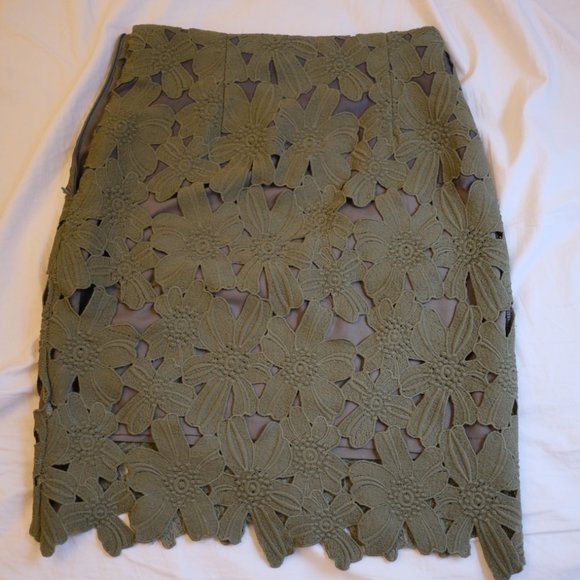 Lace Midi Pencil Skirt - Khaki Size S - Picture 2 of 9